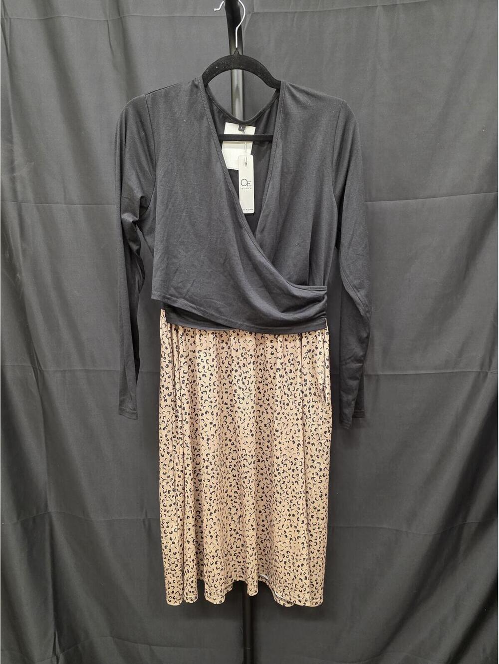 OUGES MATERNITY LEOPARD NURSING MIDI DRESS LONG SLEEVE FALL SIZE L